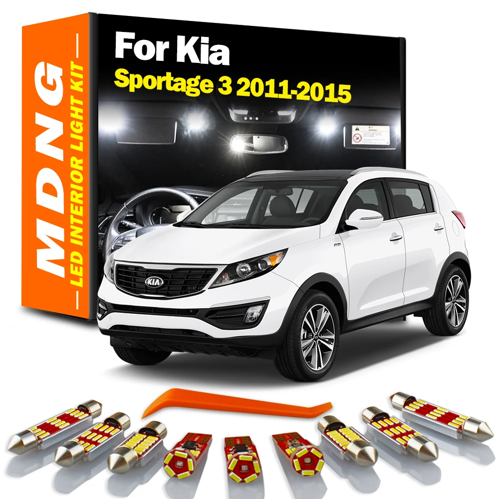 MDNG 11Pcs LED Interior Map Light License Plate Bulb Kit For Kia Sportage 3 MK3 2011 2012 2013 2014 2015 Trunk Sun Visor Lamp