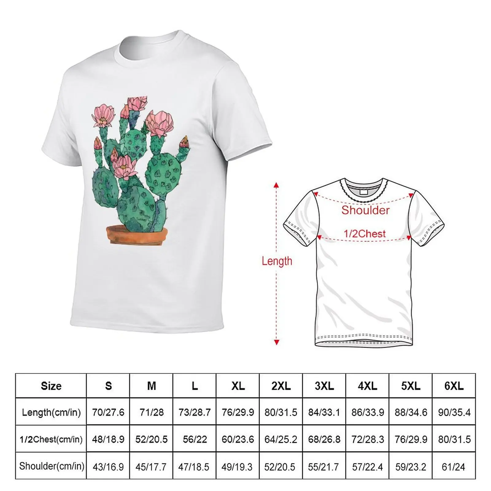 Watercolor and Ink Cactus in Terracotta Pot – Botanical Succulent Art Print T-Shirt plus sizes tops vintage t shirt men