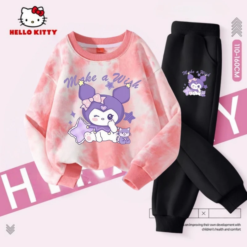 

Autumn Baby Girls Tie Dye Clothes Set Kid Sanrio Kuromi Printed Sweatshirts Pullover Top and Pants 2pcs Suit Children Tracksuits