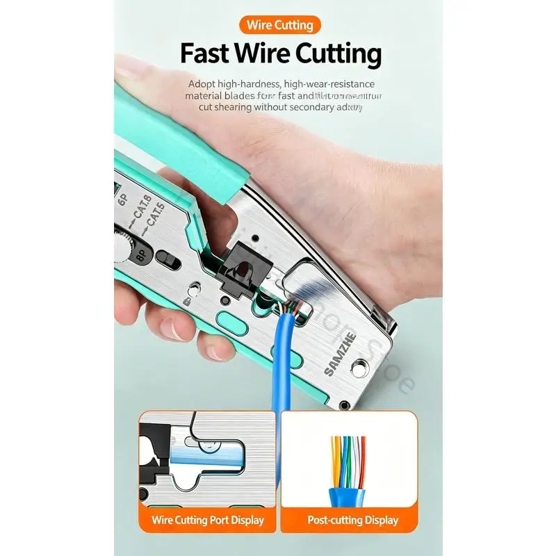 96BA Telefon- und Ethernet-Kabel-Crimpzange 8P 6P mit Drahtschneider und Öffnung zum Entfernen der Abdeckung – Detail 9