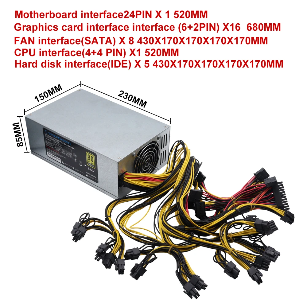 

T.F.SKYWINDINTL 2000w PSU 2000W Mining Power Supply 4U Miner PSU 110-264V for ETH Miner