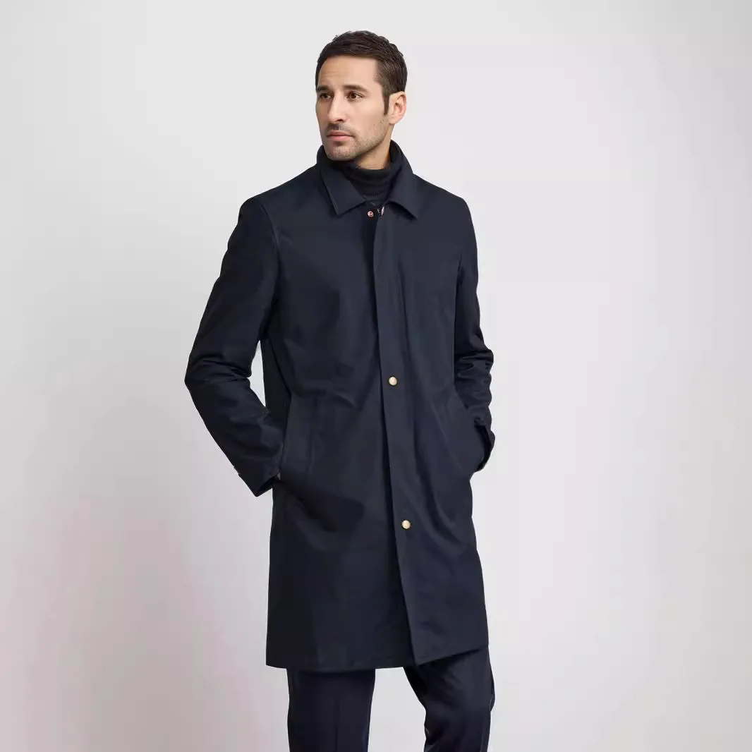 

Trench Men Long Coats Jackets Turn Down Collar Coat Zipper Snap Button Y2k Streetwear Outerwear Work Casual Simple 2026 Spring
