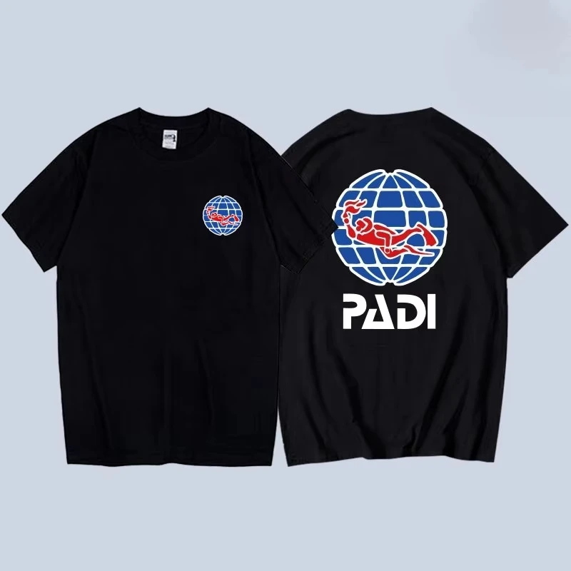 2026  new  Diving Emblem Front & Back Print Graphic T-Shirt, Outdoor Sports Casual Short Sleeve Tee