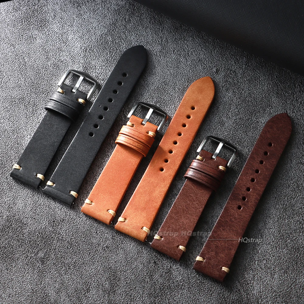 Handmade Genuine Leather Watchband 18mm 19 20mm 21 22mm Stitching Cowhide Watch Strap for Seiko for Omega Quick Release Bracelet image 2