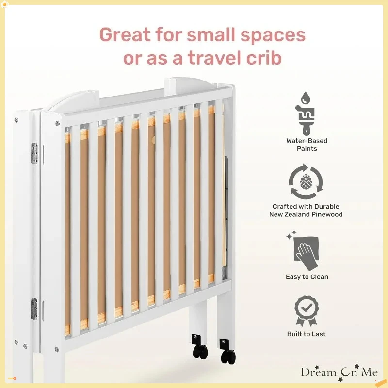 ミニベビーベッド、超硬質マットレス付き、新生児から幼児まで3段階の高さ調整可能、ホワイト仕上げ