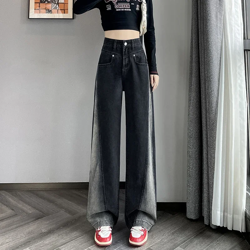 

Winter Warm Contrast Fleece Lined Jeans Pant,Elegant Slim Straight Wide Leg Long Thermal Brushed Pants with Pocket Thick Women