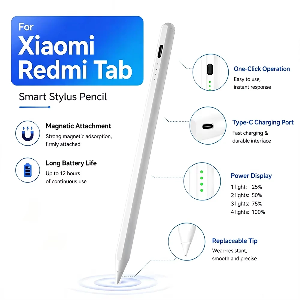 Capacitive Active Stylus Pen No Bluetooth – for Samsung Galaxy Tab A11/A9 A11/A9+ & Xiaomi Pad 7 8 Redmi Pad SE 8.7/11/10.61