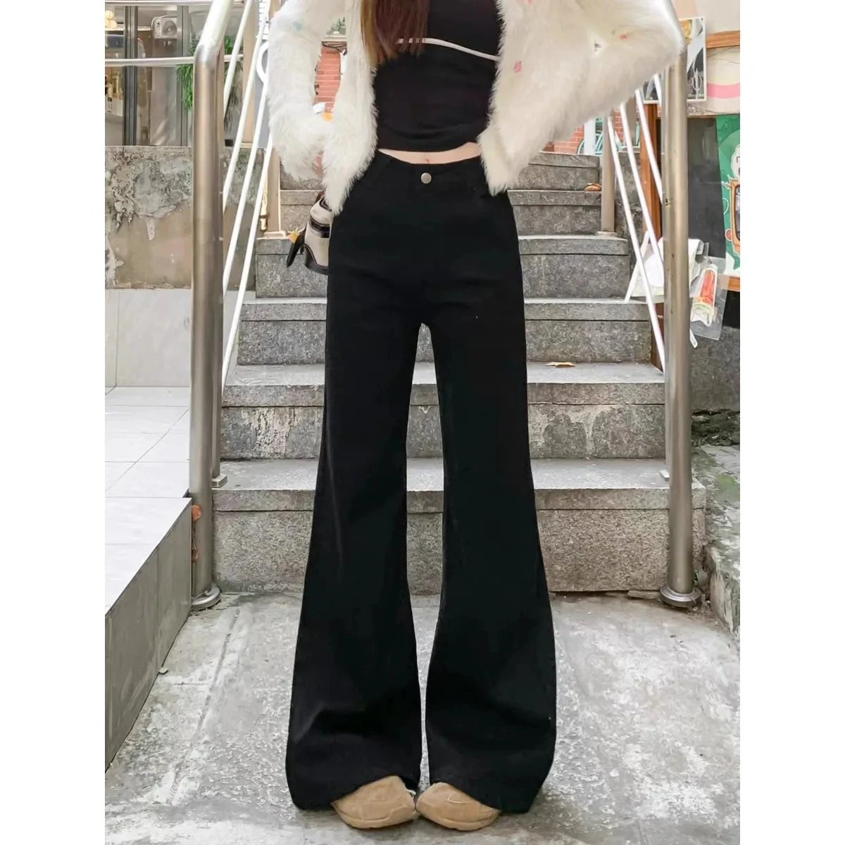 جينز نسائي Y2k جينز 2025 أسود متوهج قابل للتمدد عالي الخصر سراويل شتوية لشكل الكمثرى الجسم سليم صالح ريترو موضة عصرية