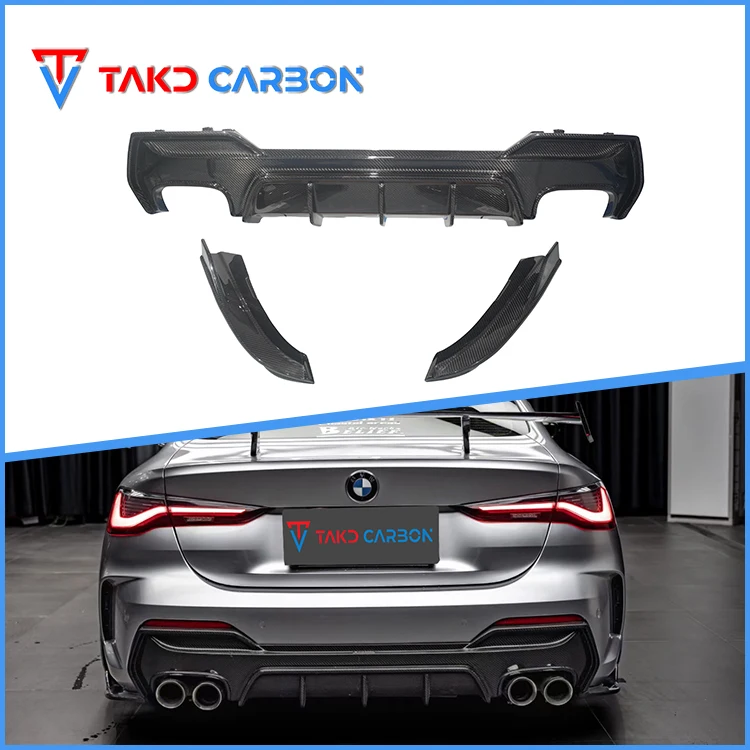 TAKD Carbon Perfect fitment Dry Carbon Fiber Rear Bumper Diffuser Lip Without LED For Bmw 4 Series G22 G23 2021-2023