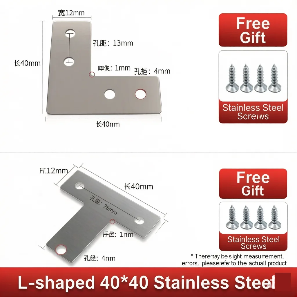 

10pcs L/t Angle Connector Brackets With 36 Screws, 90° Reinforcement For Furniture/cabinet, Metal Corner Brace​
