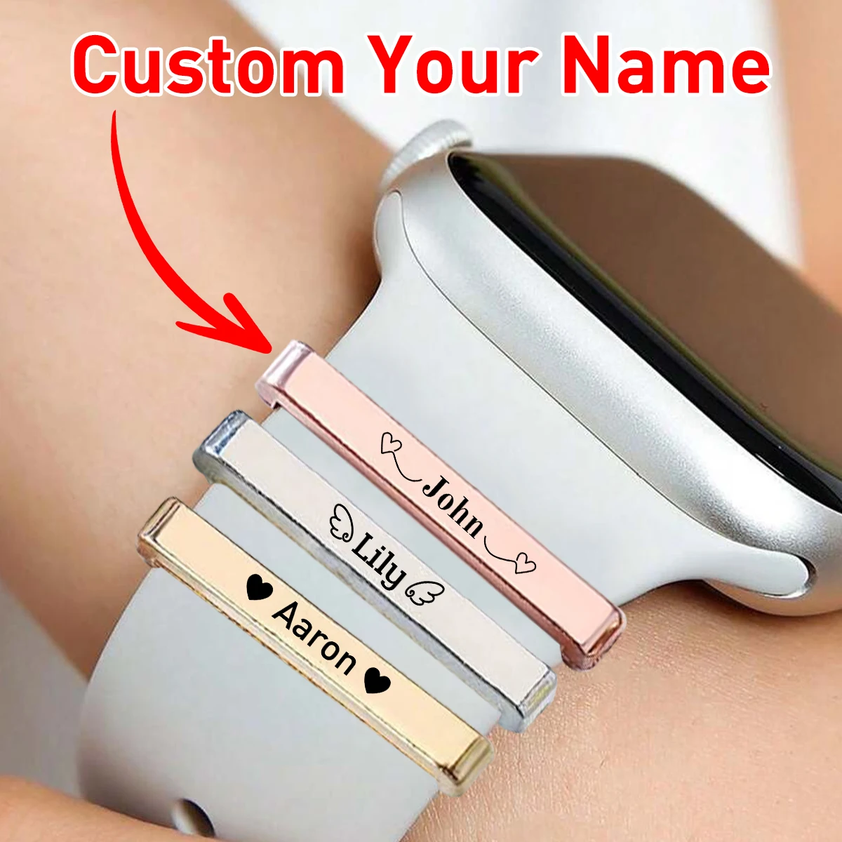 Individuell gravierter Namens-Uhrenarmband-Charm, individuelles Uhren-Charm-Zubehör, personalisierter Smart-Watch-Charm – Detail 1