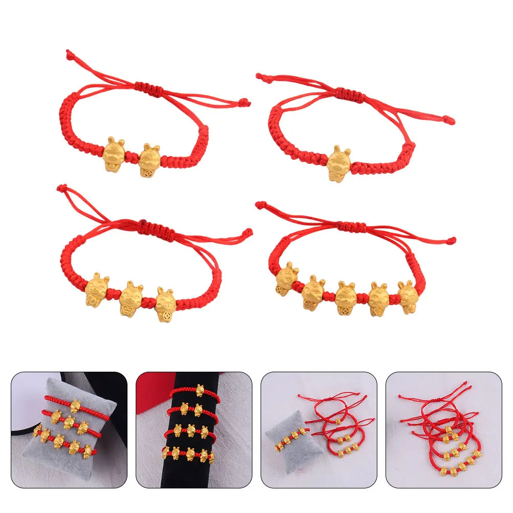 

4Pcs Rabbit Charm Bracelet Braided Rope Adjustable Zodiac Woven Bracelet Protection Gift Rabbit Wrist Chain Wrist Jewelry