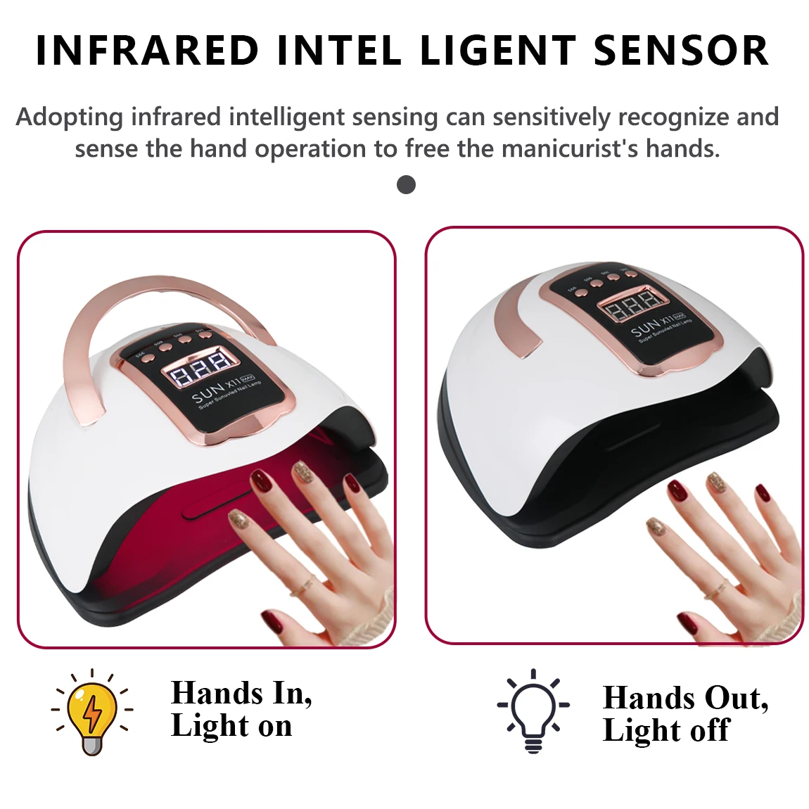 ترقية حديثا الأشعة فوق البنفسجية/LED الضوء الأحمر مسمار مصباح 90 حبيبات مصباح مستديرة متفاوتة الأحجام المهنية مسمار مجفف مع شاشة عرض 4 مرات سريع هلام علاج الأظافر