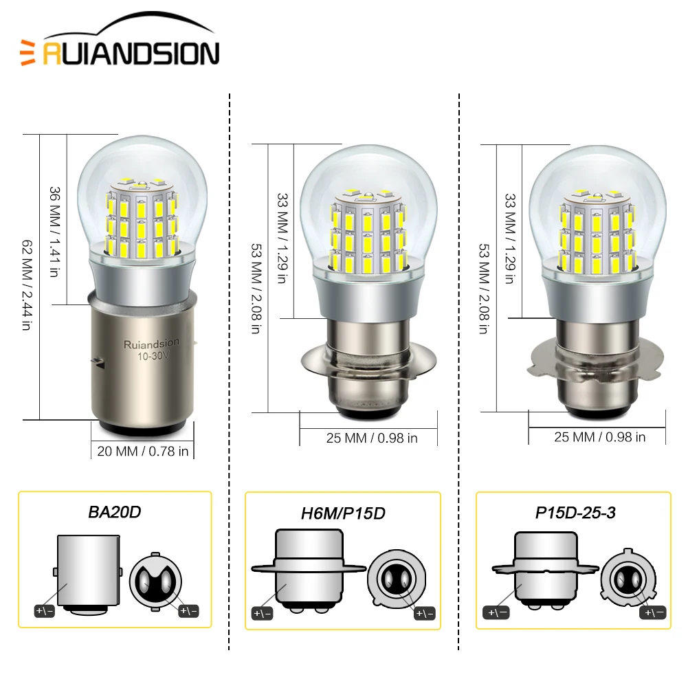 1Pcs Motorcycle Headlamp BA20D H6M P15D‑25‑3 LED 5W Hi-Lo Beam Bulb 10‑30V AC DC Headlight Lamp 6000K for Vintage Scooter Moped