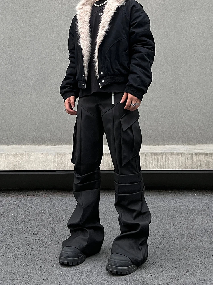 

Американские ретро-брюки унисекс из плотной ткани, плиссированные, расклешенные, повседневные, в стиле High Street, свободного кроя, рабочие, для мужчин и женщин