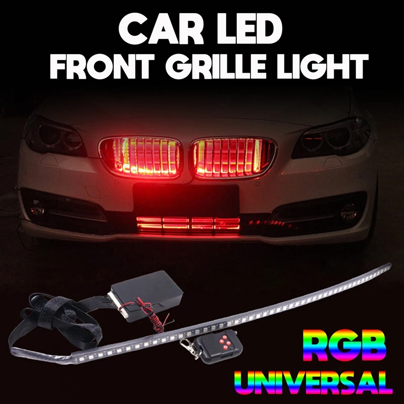 NEW-Universal Car Front Bumper Intake Grille LED Strip Light 7 Color RGB Ambient Light Tail Light for-BMW E90 F30 E46 Ford