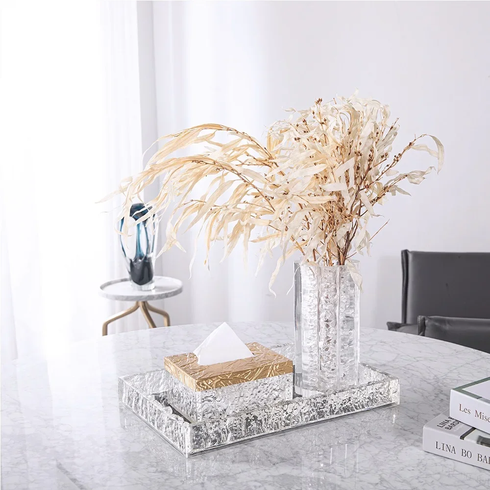 Modern light luxury transparent tissue box European high-grade brass crystal color household pumping carton