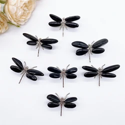 1PC Natural Black Tourmaline Dragonfly Crystal Quartz Stone spar crafts Butterfly Statue Reiki Healing Home Decor Children Gift