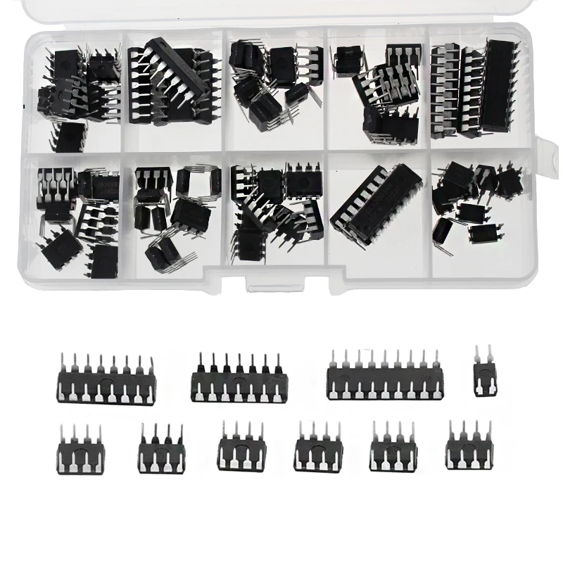 10 أنواع 85 قطعة من المواصفات IC NE555 LM324 PC817 مجموعة شرائح الدوائر المتكاملة DIP الإدراج المباشر