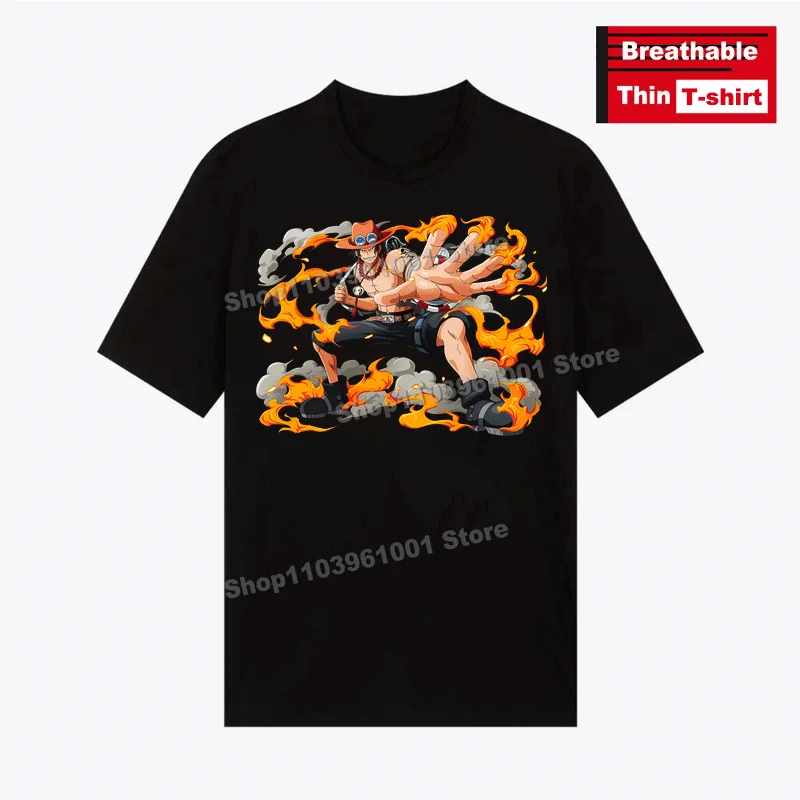 

Japanese Hot Animation Printing - ACE T-shirts y2k Harajuku Street Men Women Short Sleeve Tees Black Breathable Thin T Shirt