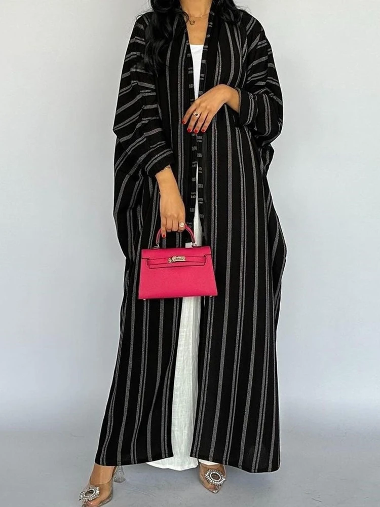 GVUW Vintage Striped Long Windbreaker Women V Neck Full Sleeve Loose Outwear New 2025 Open Stitch Female Trench Coats 17G9604