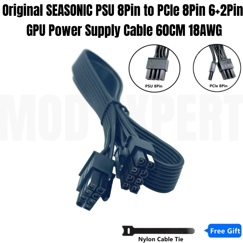 Original SEASONIC CORE GC-650, GC-550, GC-500 PSU 8Pin to PCIe 8Pin 6+2P GPU Power Cable for GC Series 80+ Gold Semi Modular PSU