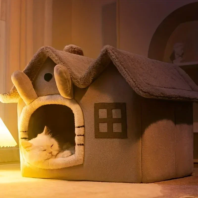 

Уютная и моющаяся кровать для кошек со съемной плюшевой подушкой - складная питомник для вашей кошачьей друга A