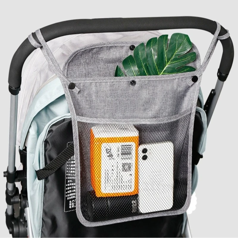 Baby-Kinderwagen-Aufbewahrungstasche mit großer Kapazität, doppelten Taschen, Organizer für Mütter, Netztaschen, tragbare Hängetasche für den Kinderwagen im Freien. – Detail 2