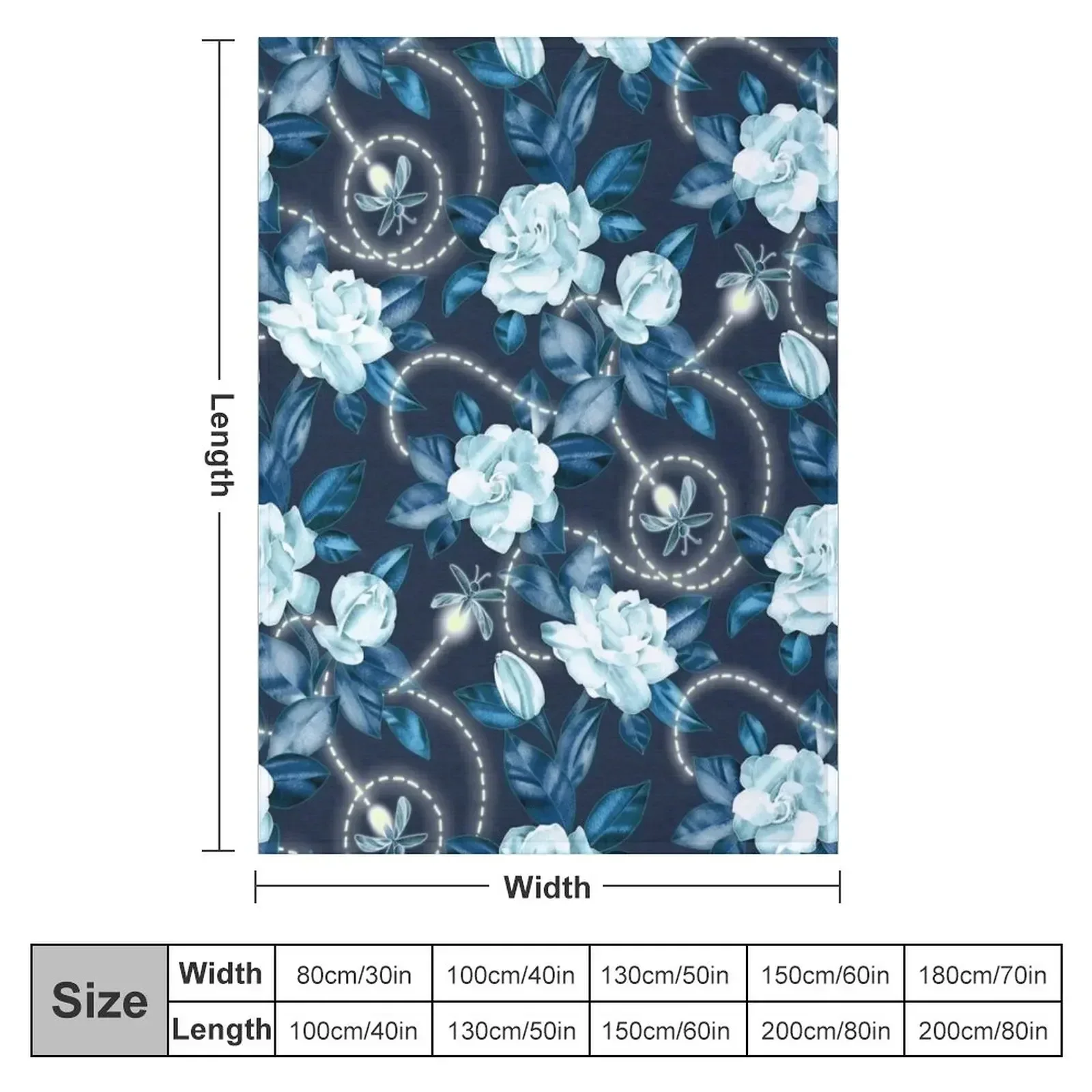 New Midnight Sparkles - Gardenias and Fireflies in Sapphire Blue Throw Blanket Decoratives Warm Shaggy Plush Bed Blankets