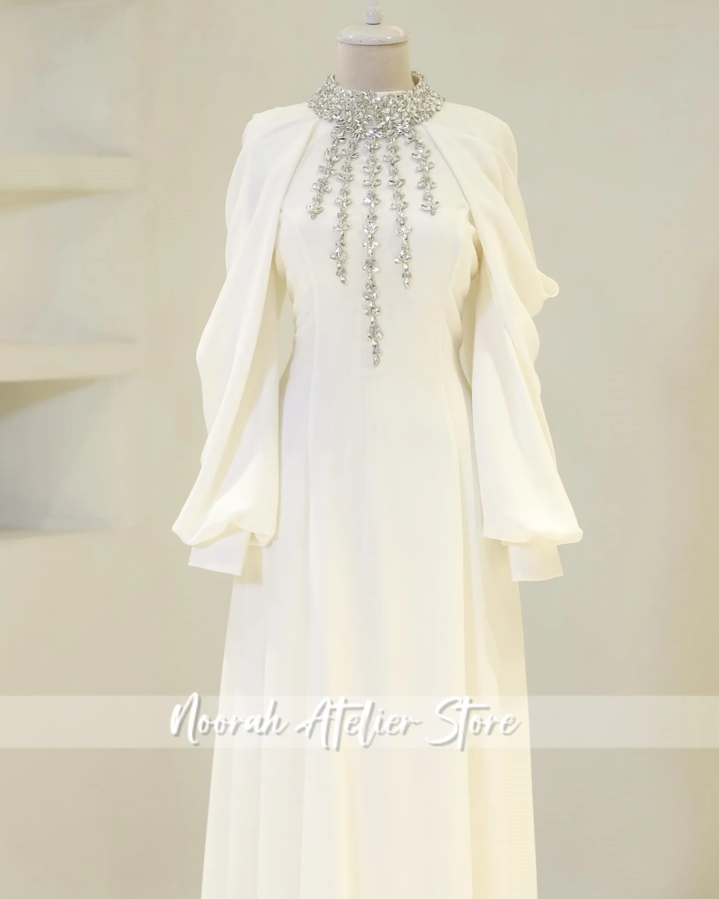 فستان سهرة إسلامي فاخر من المملكة العربية السعودية H N 2025 فستان زفاف إسلامي بأكمام طويلة فستان طويل للحفلات الراقصة مخصص