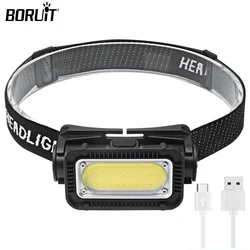 BORUIT High Light Headlamp COB Floodlight 5 Light Mode Type-C Rechargeable 18650 Head Torch Waterproof Fishing Camping Light