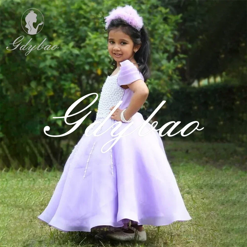 Beading Short Puff Sleeve Luxury Classic Flower Girl Dress Ankle Length Long Ball Elegant First Communion Gown Customized 2024