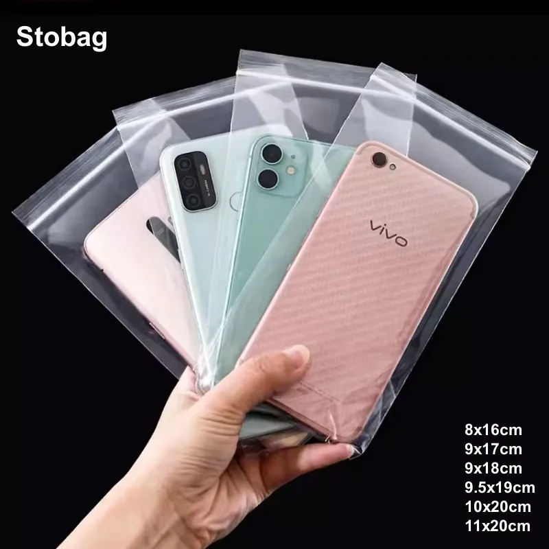 

StoBag 100pcs Transparent Ziplock Bags Mobile phone Mask Packaging Storage Self-sealing Clear Pouch Plastic Waterproof Reusable