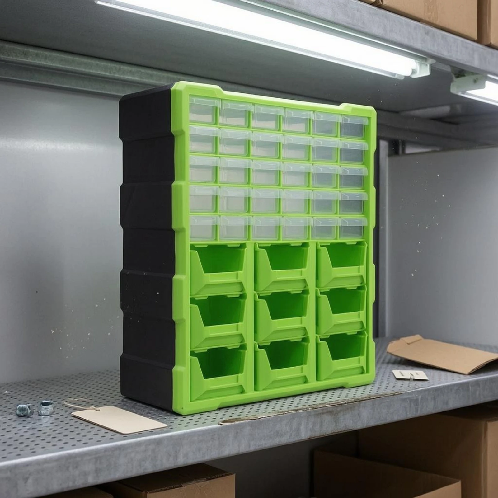 Parts Organizer Cabinet Plastic Small Parts Storage Cabinet Stackable Wall Mountable for Workshop