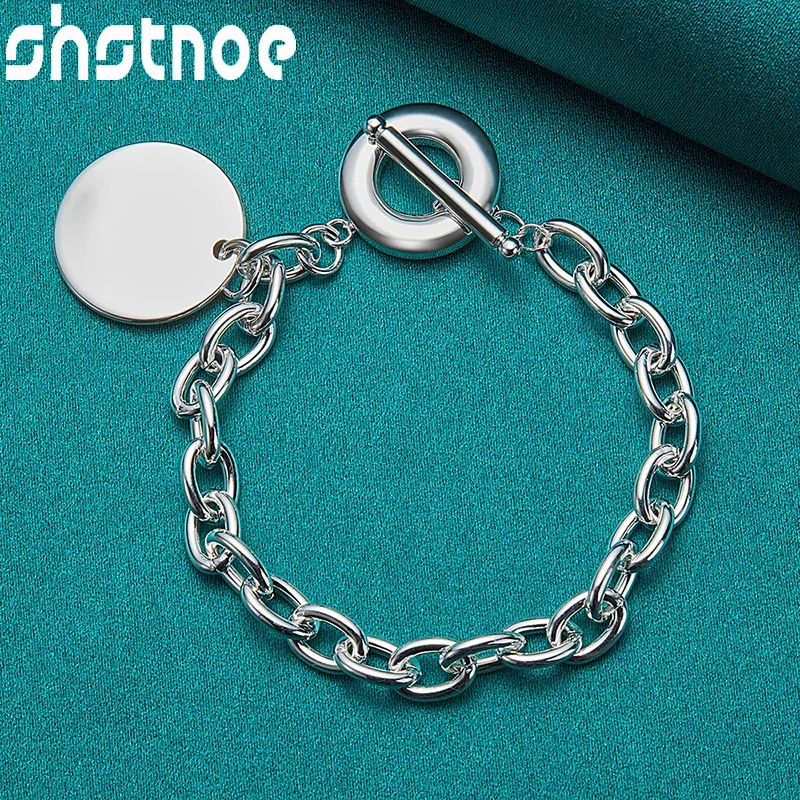 SHSTONE 925 Sterling Silver Round Tag Chain Bracelets For Women Fashion Charm Jewelry Wedding Party Birthday Luxury Accessories