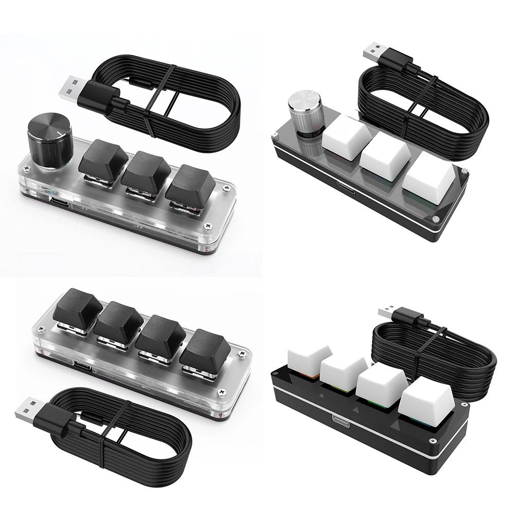 

3 Key 1 Knob/4 Key Programming Macro Knob Keyboard Hotswap Wired USB Photoshop Gaming Keypad Mini Mechanical BT Keyboard