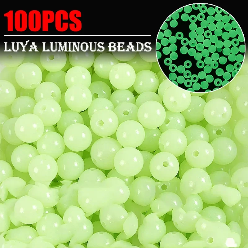 100 sztuk/partia świecące koraliki 3mm-8mm fasola kosmiczna wędkarska okrągłe kulki pływakowe świecące światło do zestawu akcesoriów wędkarskich na świeżym powietrzu