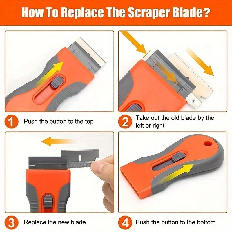 1 Set 10 Blade Scraper Tool Extendable Handle for Removing Glue Labels Stickers Paint from Multi Surface Household Car