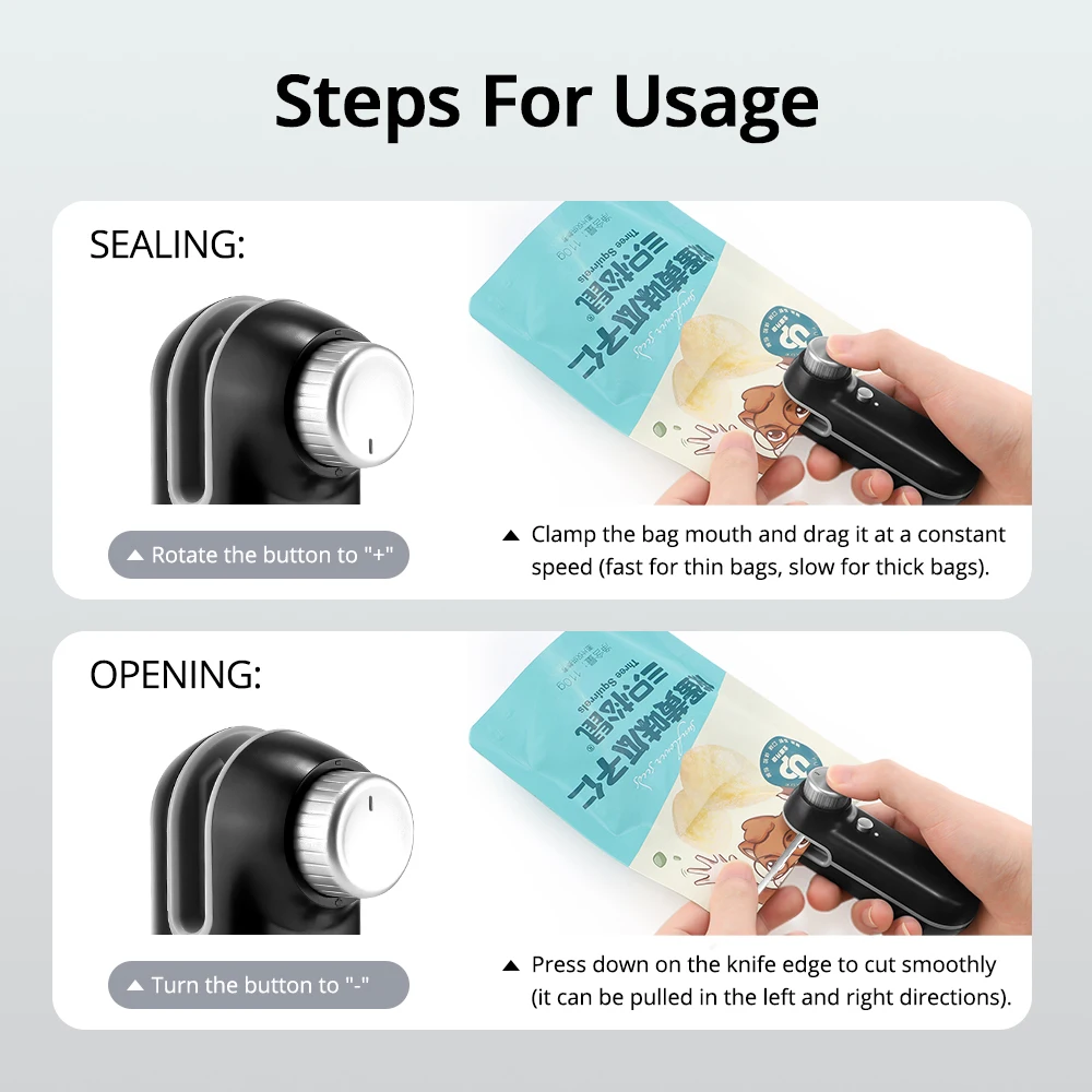 미니 휴대용 가방 열 밀봉기, USB 충전식 휴대용 가열 식품 보관 플라스틱 밀봉 기계 클립, 자석 포함