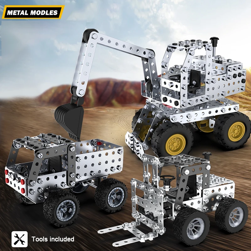 

3D Metal Building Blocks Engineering Vehicle Toys Assembly Kids Toy Assembly Model Screw Nut Car Boys Toys for Children Gifts