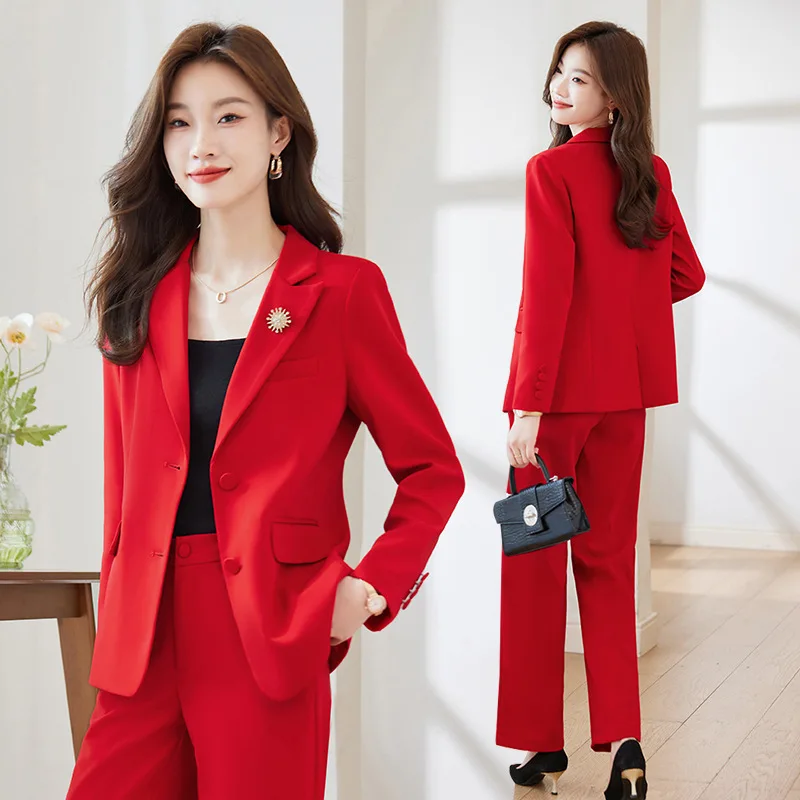 

2023 Long Sleeve Spring and Autumn Suit Suit Professional Commute Two-Piece White Collar Boss Manager Management Master General