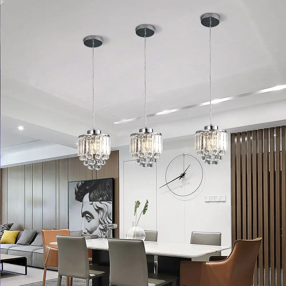 3 Packs Modern Simple Transparent Crystal Pendant Light without Light Source for Kitchen Dining Room