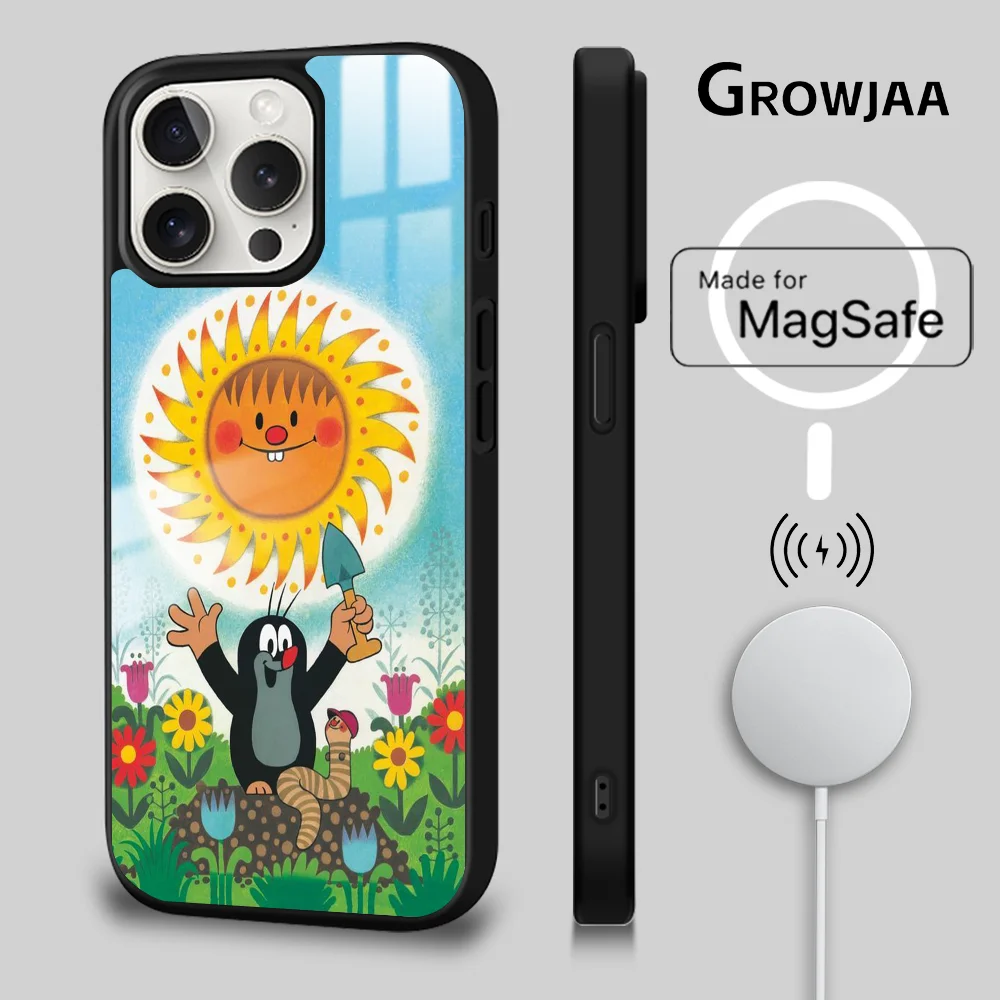 Cartoon The L-Little M-Mole Phone Case For iPhone 16 15 14 13 12 11 Pro Max Plus Mini Magsafe Mirror Wireless Magnetic Cover