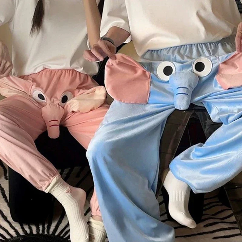 Couple Cosplay Cute Elephant Nose Pants Cartoon Nosy Pig Summer Pants for Men and Women Home Flying Elephant Sleeping Pants