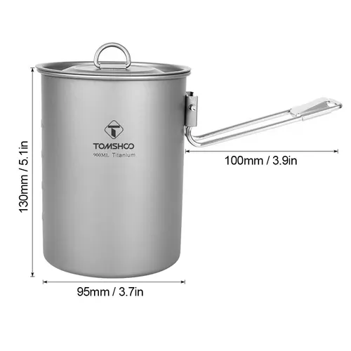 Imagen 2 del producto Tomshoo-Olla de titanio con tapa y mango plegable, utensilios de cocina portátiles para acampar al aire libre, senderismo, Picnic, agua, arroz, comida, tazón, botella, 900ml