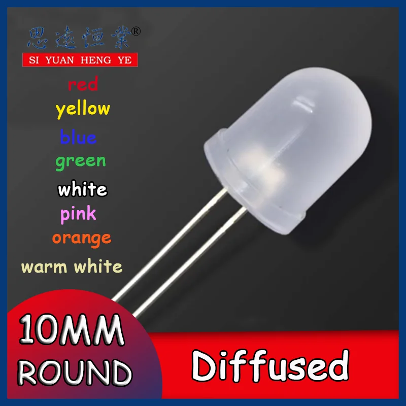 10MM LED Diode Diffused Kit 10 mm  Set Light Emitting White Green Red Blue Yellow