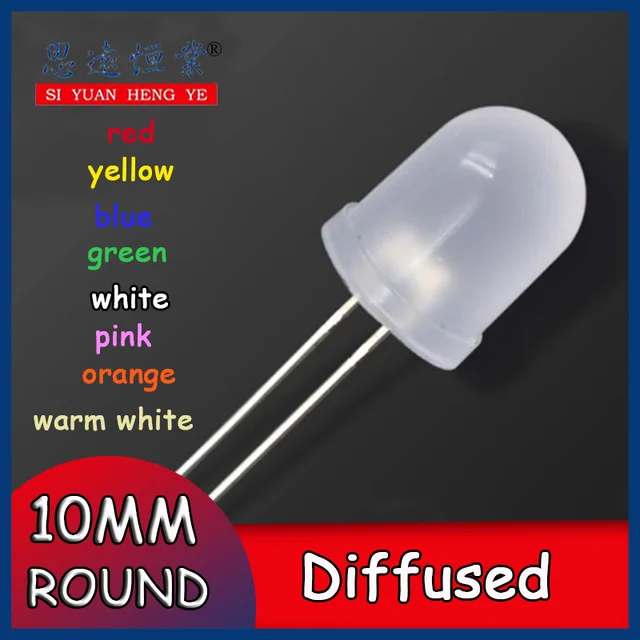 10 MM dioda LED zestaw rozproszony 10mm zestaw emitowanie światła biały zielony czerwony niebieski żółty