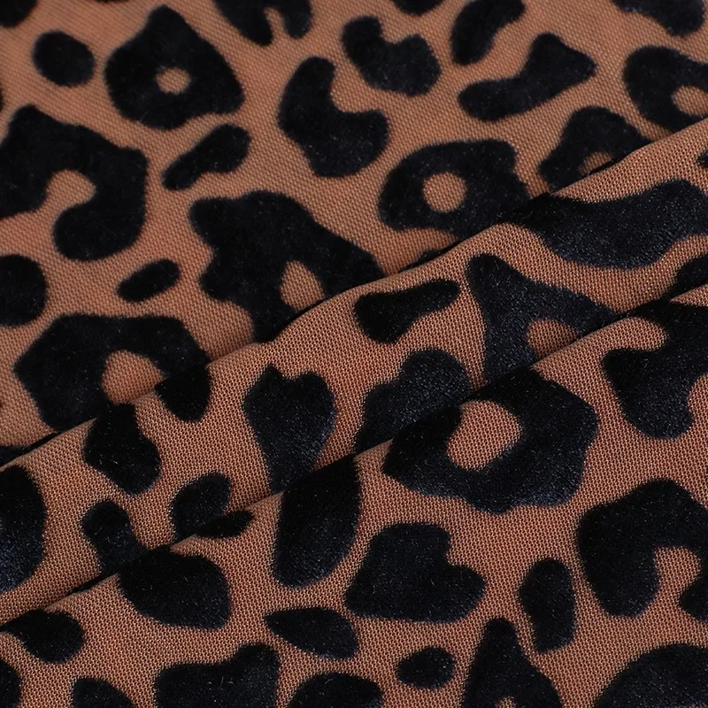 1yard Khaki Black Leopard Print Fabric African Spandex Fabric Velvet Burnout Fabric for Dress DIY Sewing Cheongsam Clothing