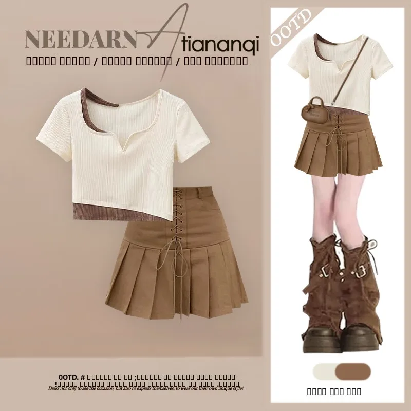 

Summer Fashion Short Sleeve Top And Skirt Set Women's Stylish Slimming Workwear Half-length Two-piece Ensemble Casual Chic