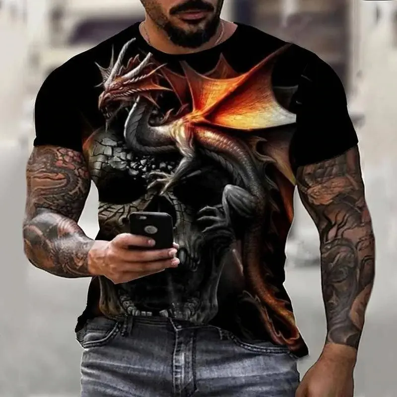 Men's Graphic Anime Dragon Shirt T Shirt Tee Short Sleeve T shirt 3D Print Crew Neck Shirt Streetwear Exaggerated Daily Holiday